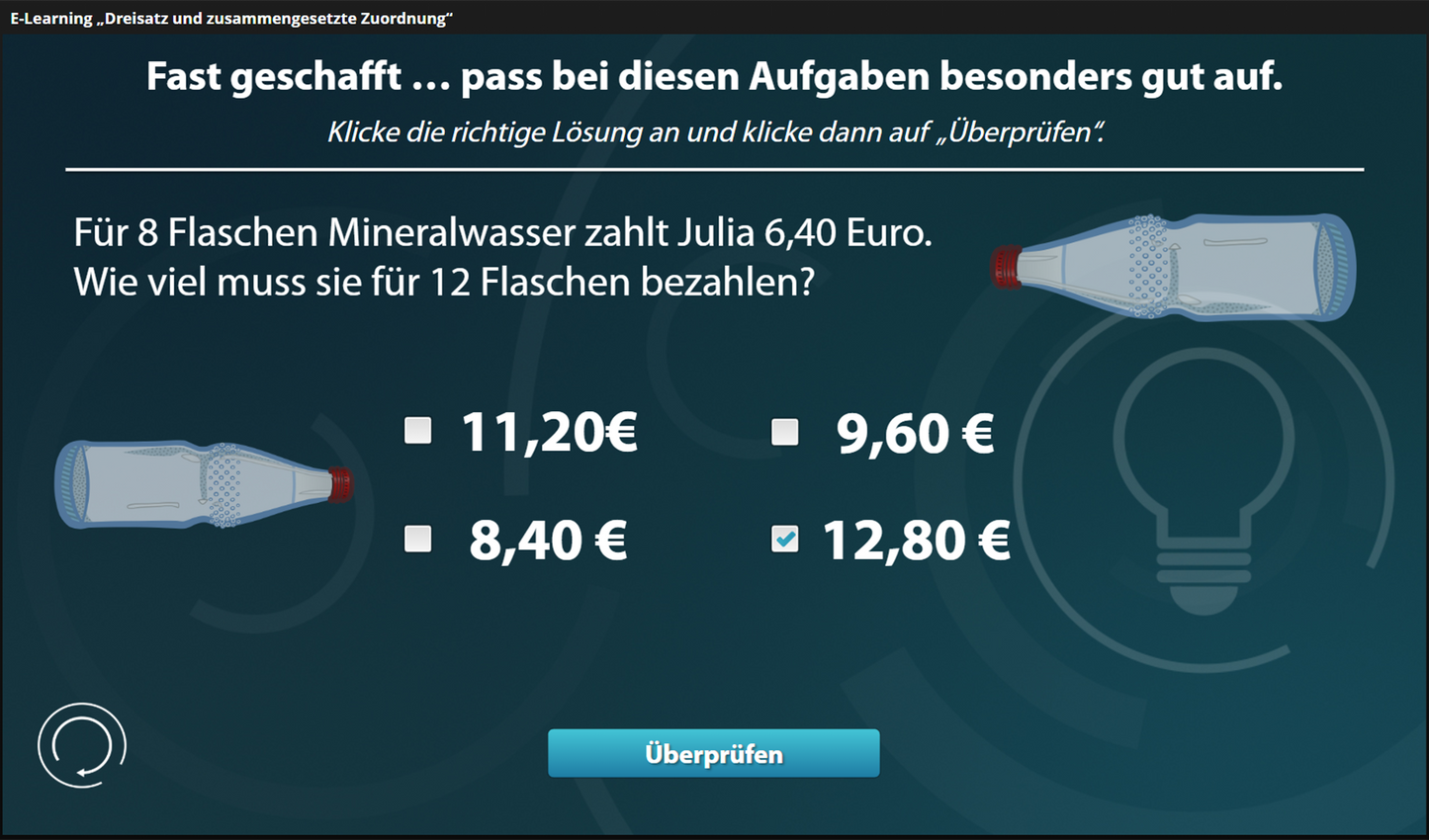 Dreisatz und zusammengesetzte Zuordnung mit E-Learning