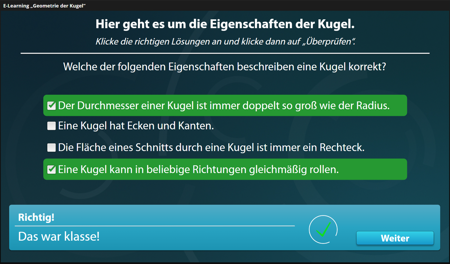 Geometrie der Kugel mit E-Learning