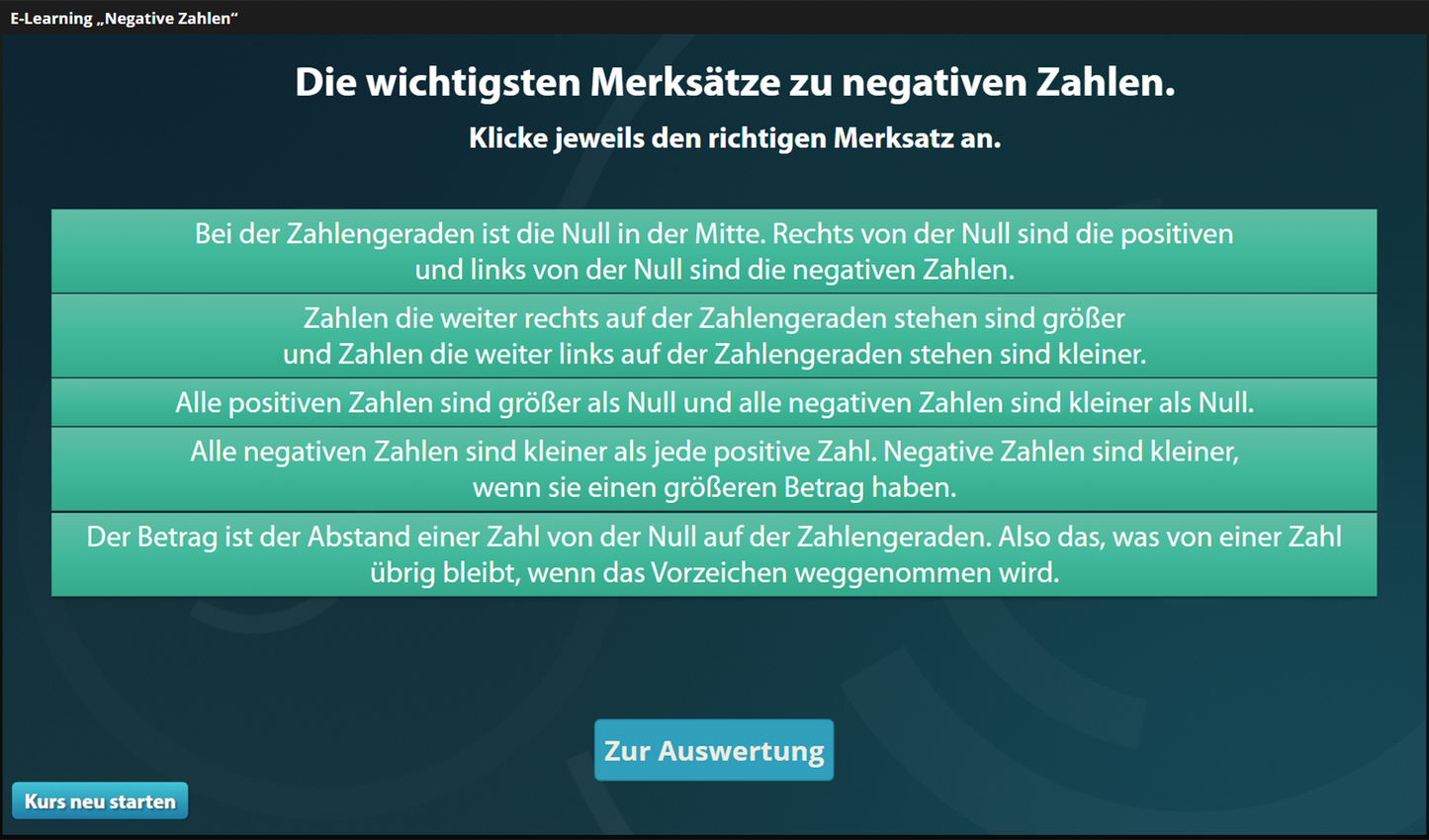 Negative Zahlen mit E-Learning