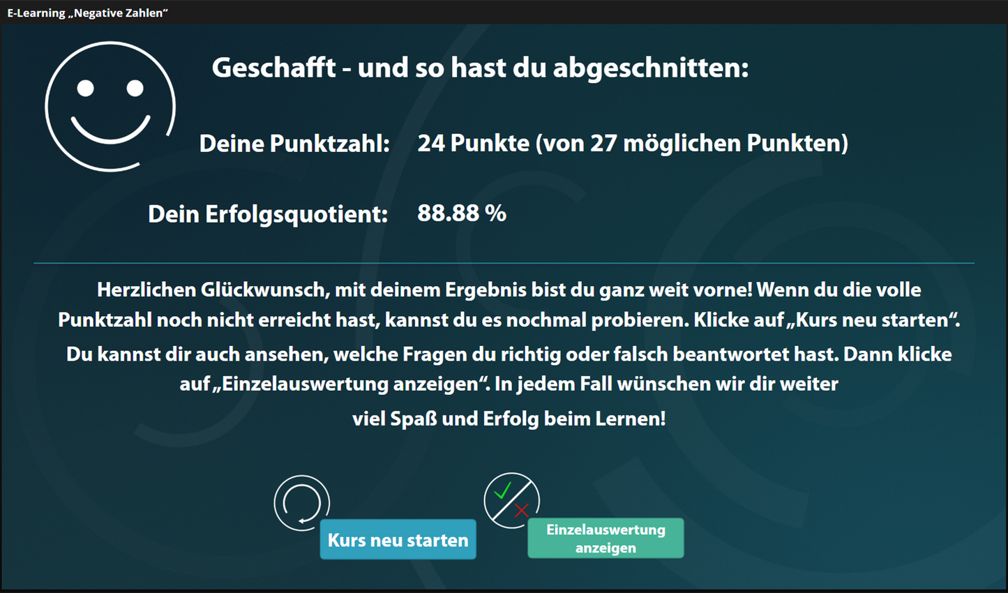 Negative Zahlen mit E-Learning