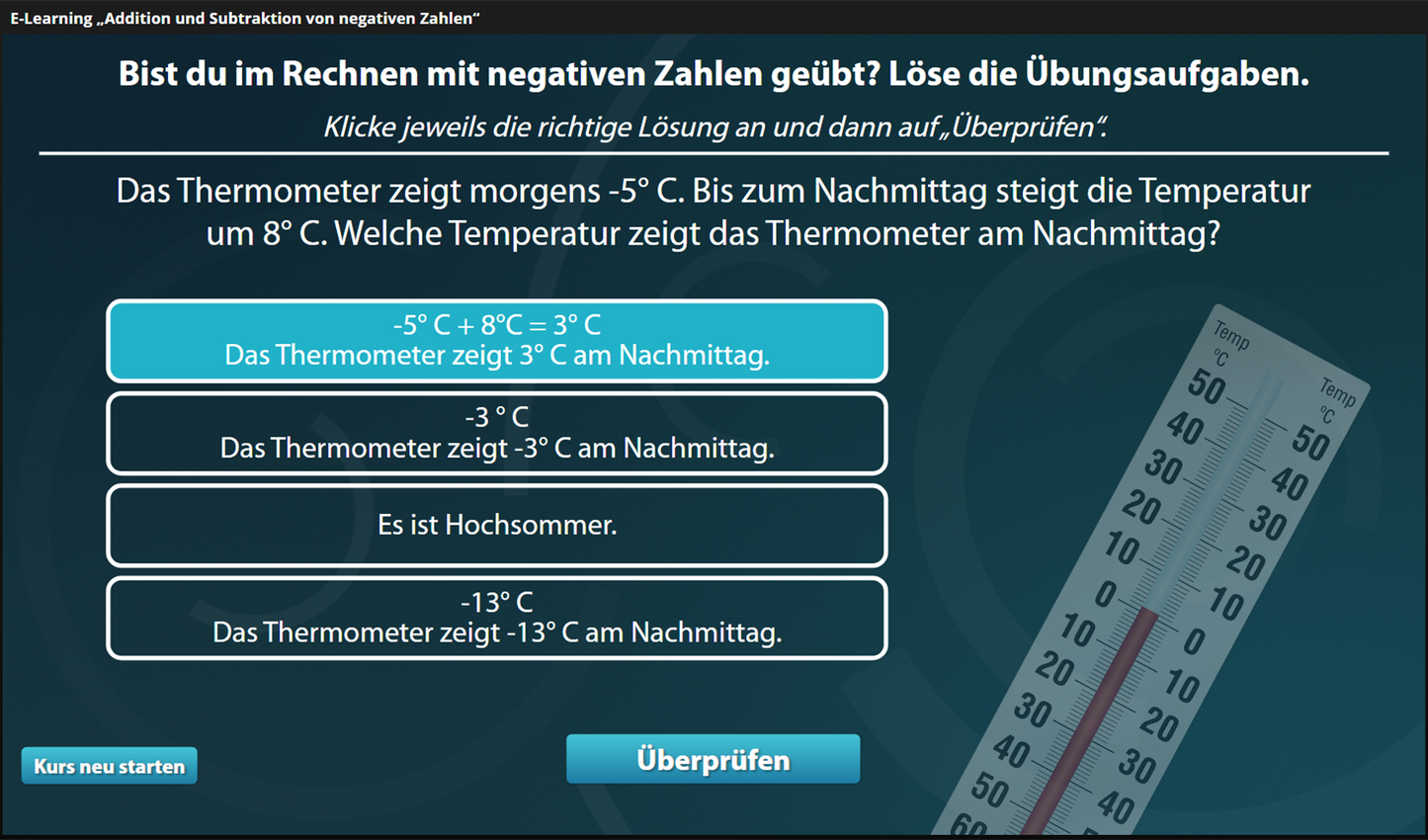 Negative Zahlen addieren und subtrahieren mit E-Learning