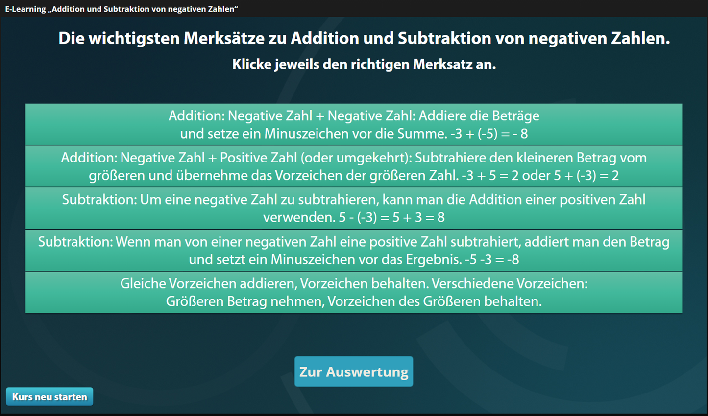 Negative Zahlen addieren und subtrahieren mit E-Learning