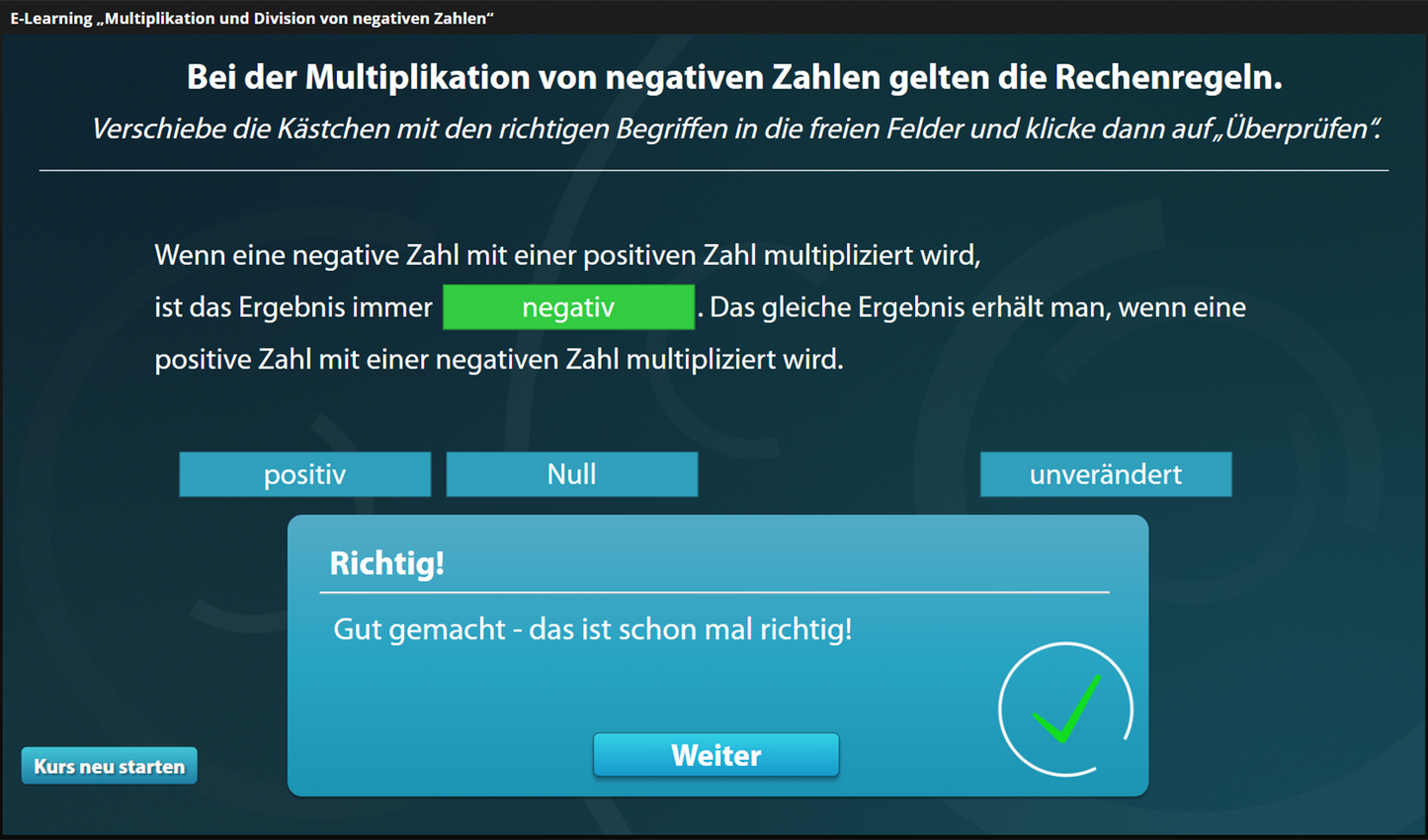 Negative Zahlen multiplizieren und dividieren mit E-Learning