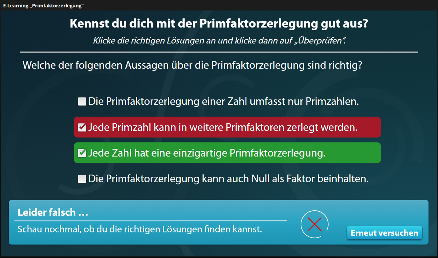Primfaktorzerlegung mit E-Learning
