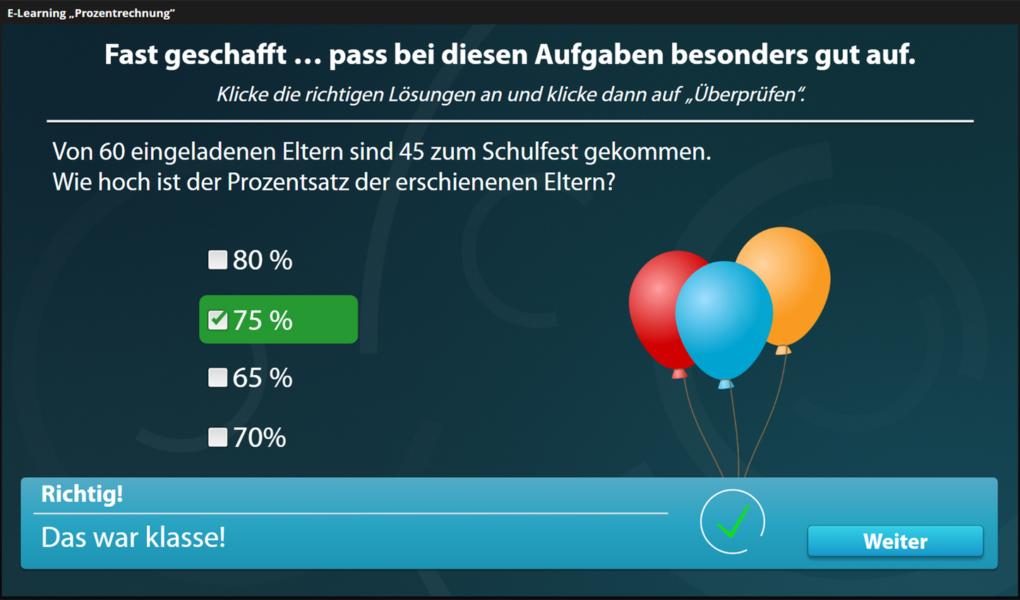Prozentrechnung mit E-Learning