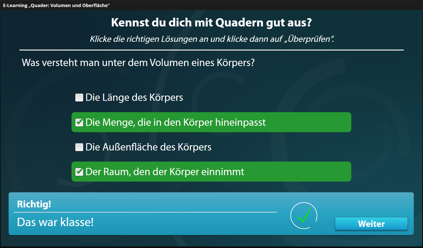 Quader - Volumen und Oberfläche mit E-Learning