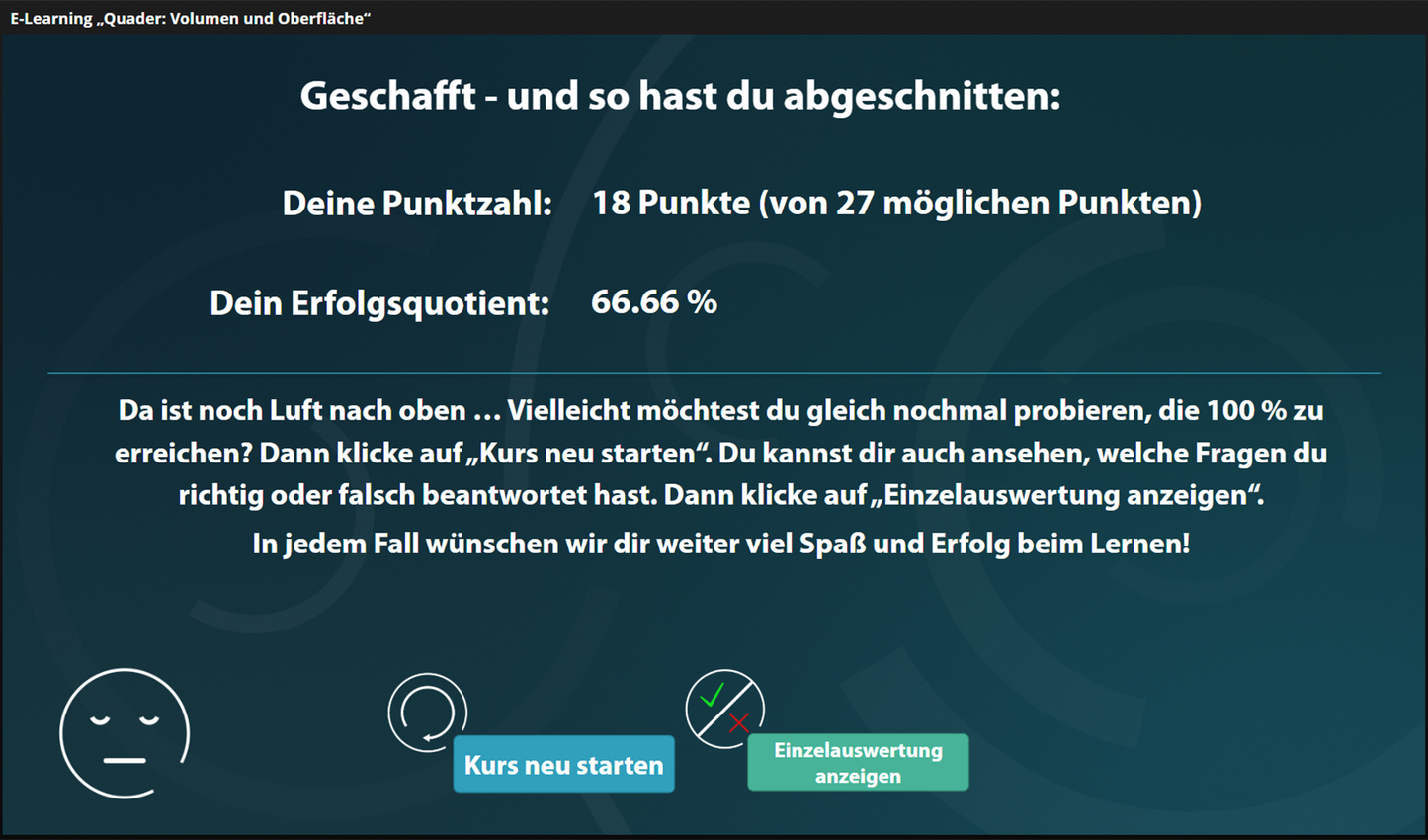 Quader - Volumen und Oberfläche mit E-Learning
