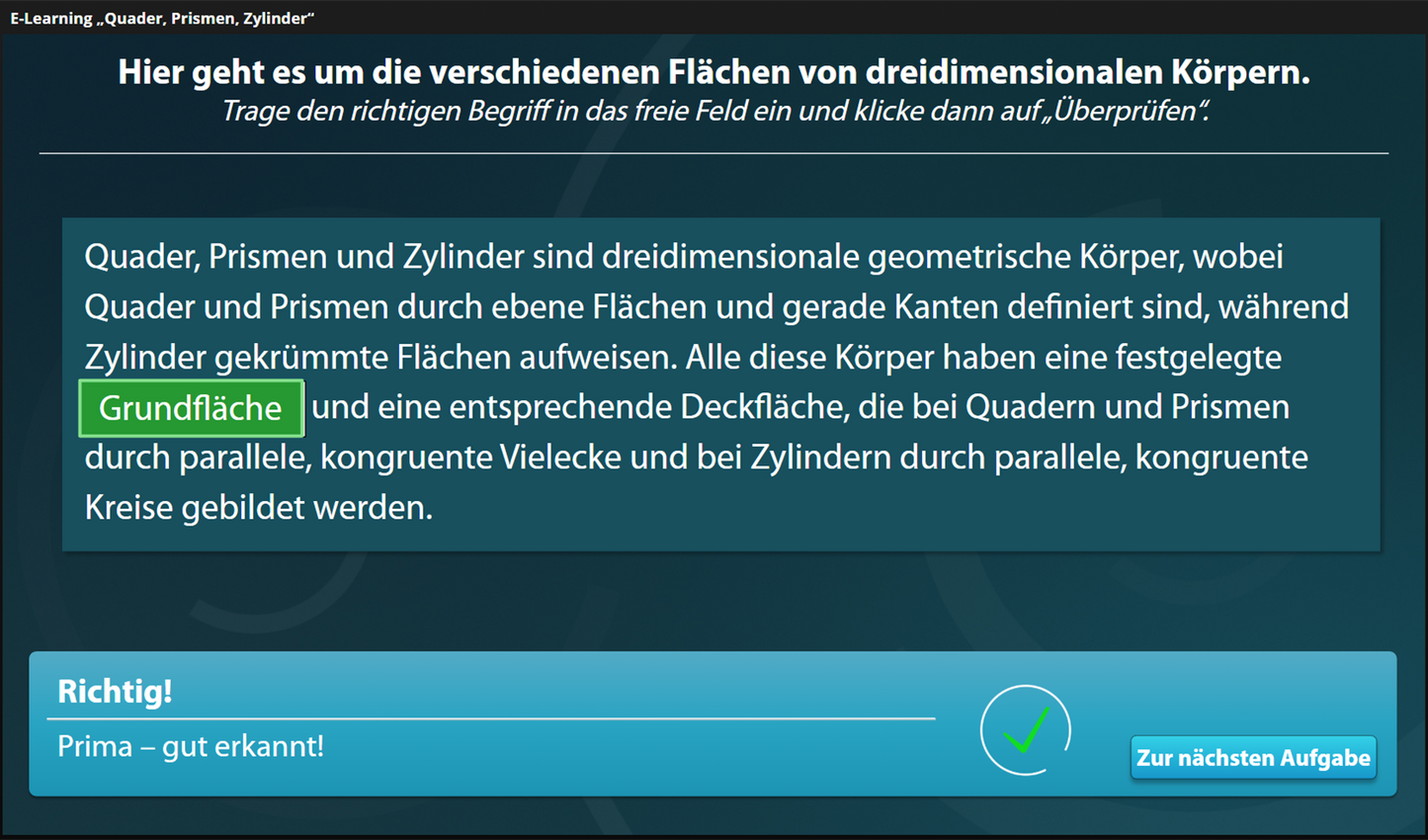 Quader, Prismen, Zylinder mit E-Learning