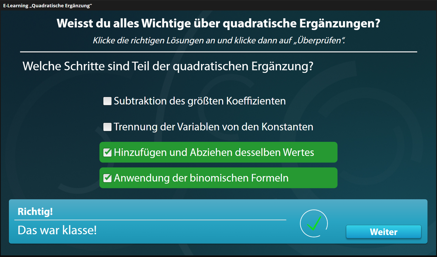 Quadratische Ergänzung mit E-Learning