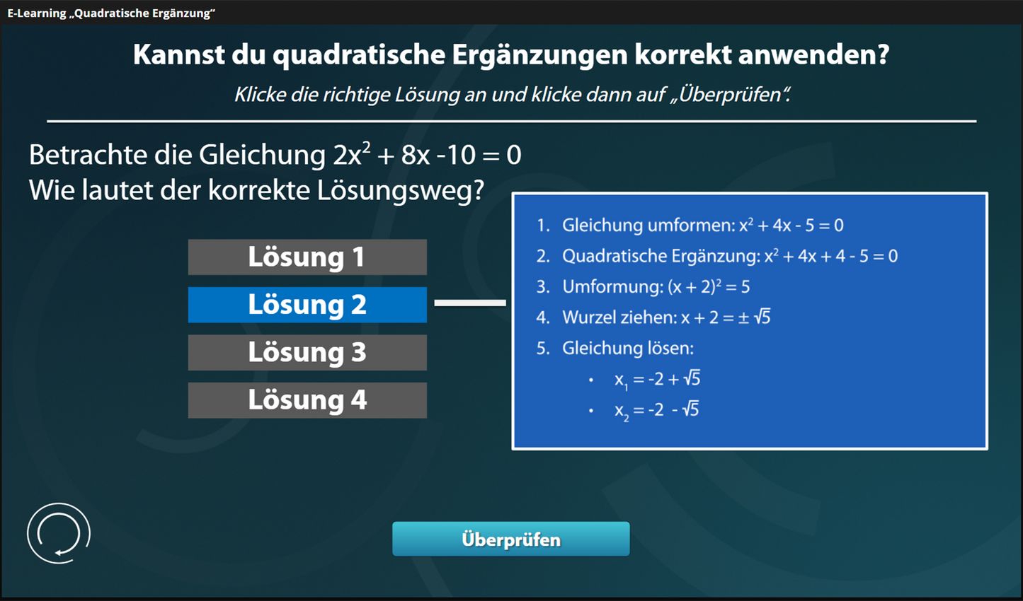 Quadratische Ergänzung mit E-Learning