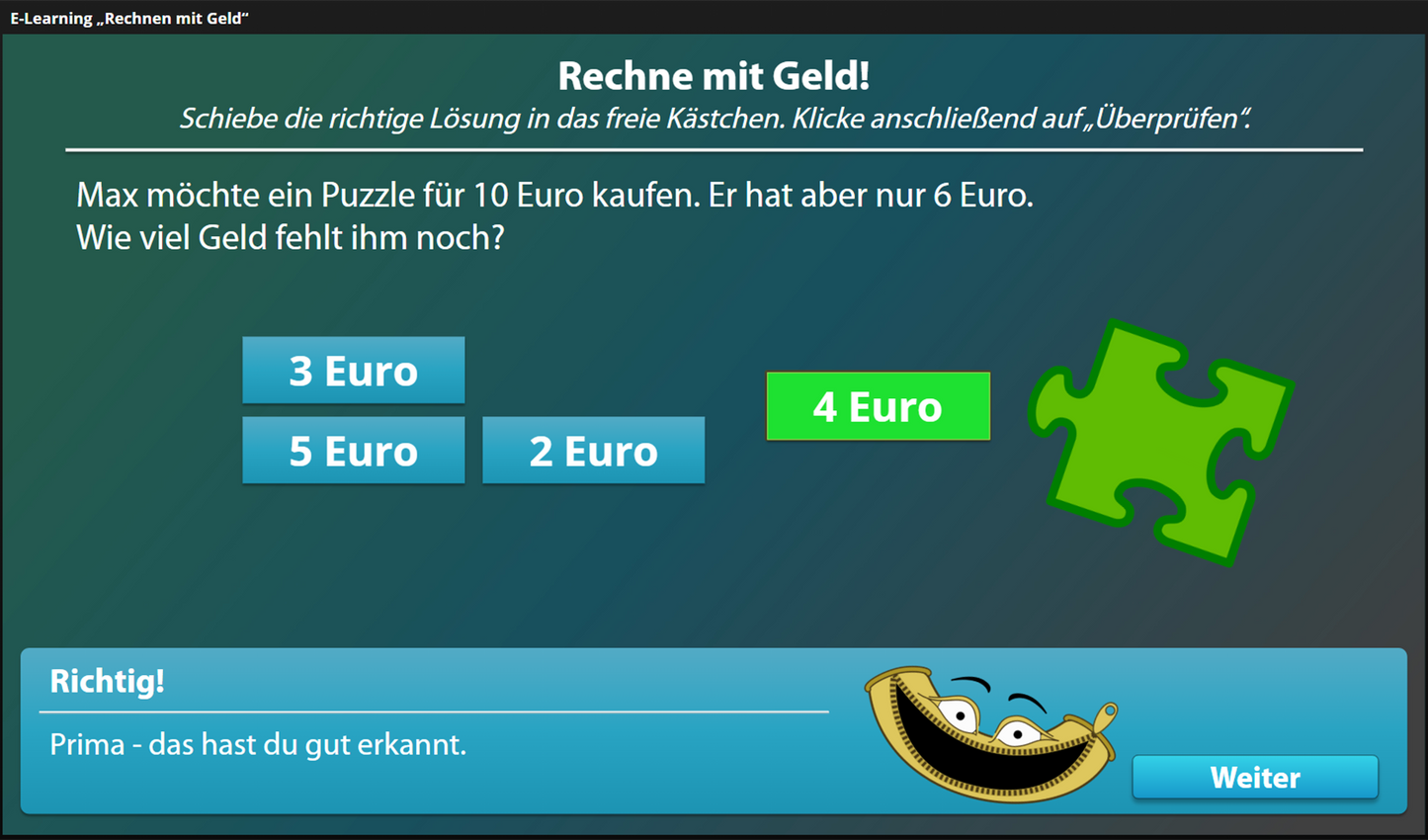 Rechnen mit Geld mit E-Learning