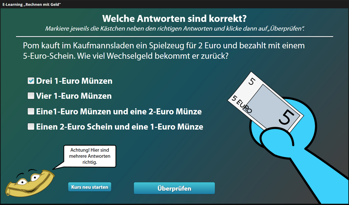 Rechnen mit Geld mit E-Learning