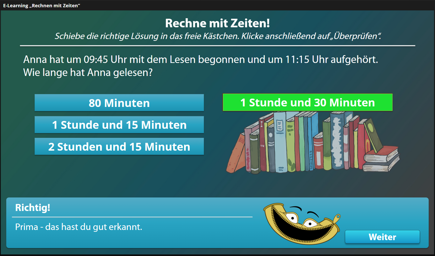 Rechnen mit Zeiten mit E-Learning