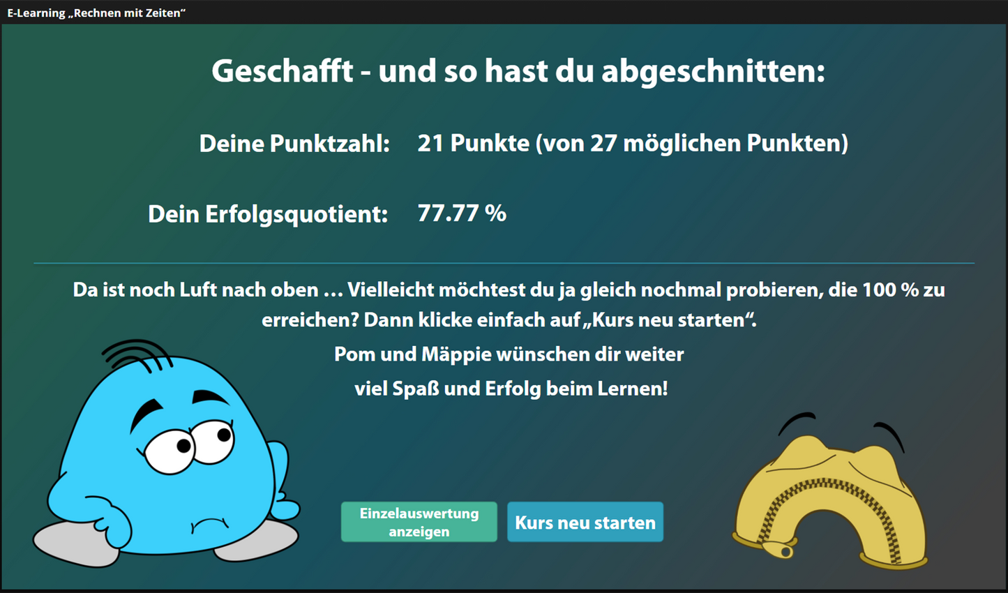 Rechnen mit Zeiten mit E-Learning