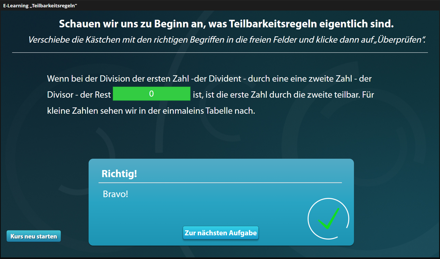 Teilbarkeitsregeln mit E-Learning