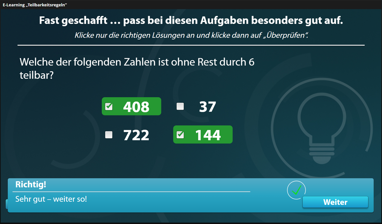 Teilbarkeitsregeln mit E-Learning